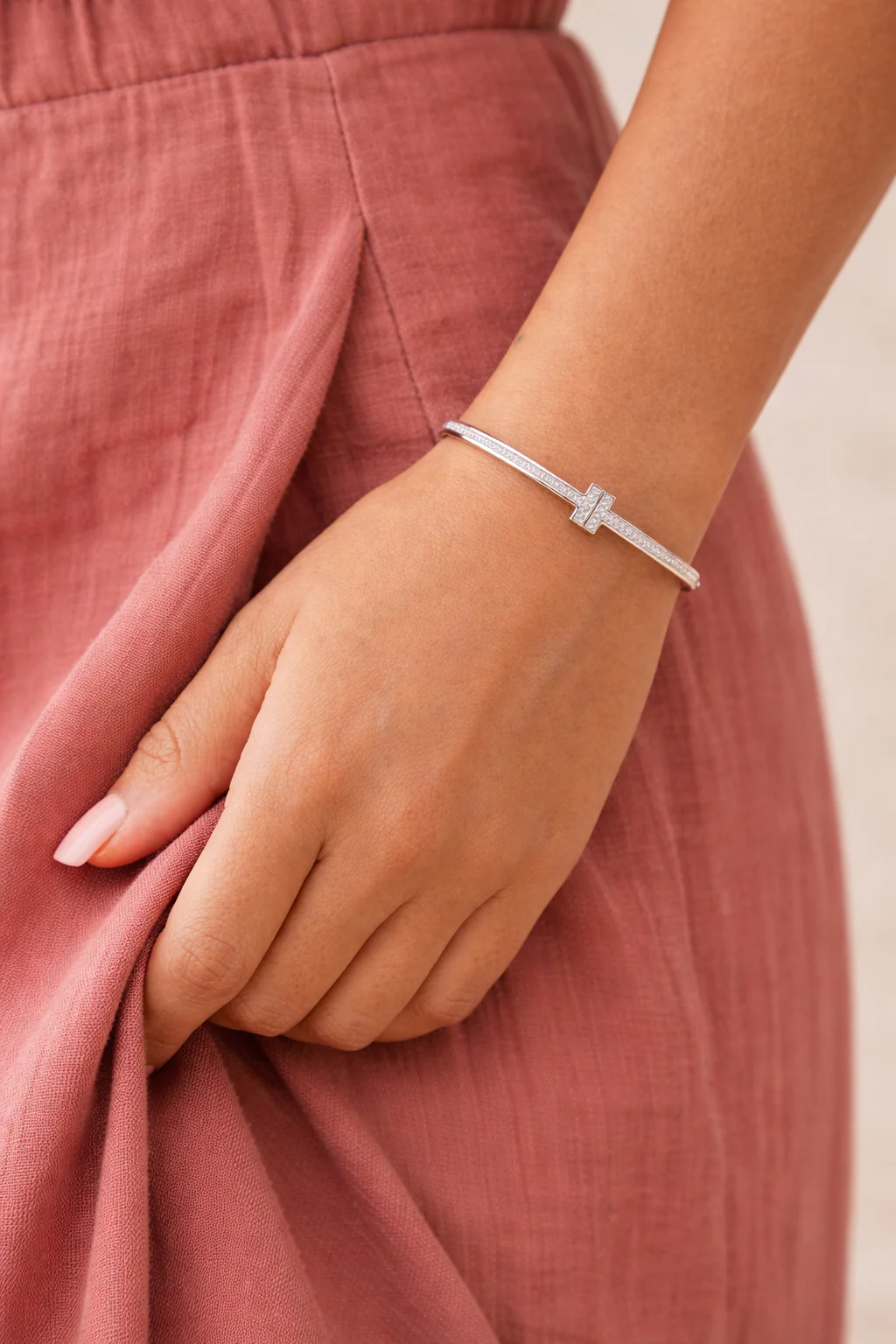 Silver Zircon Stones Bangle - Image 2