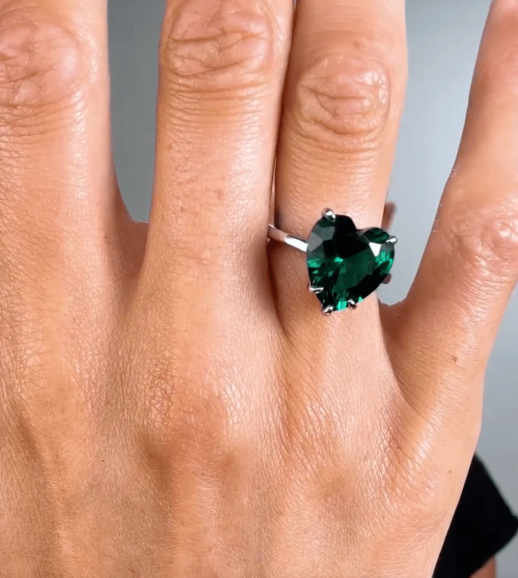 To My Buttercup Silver Emerald Heart Ring - Image 3