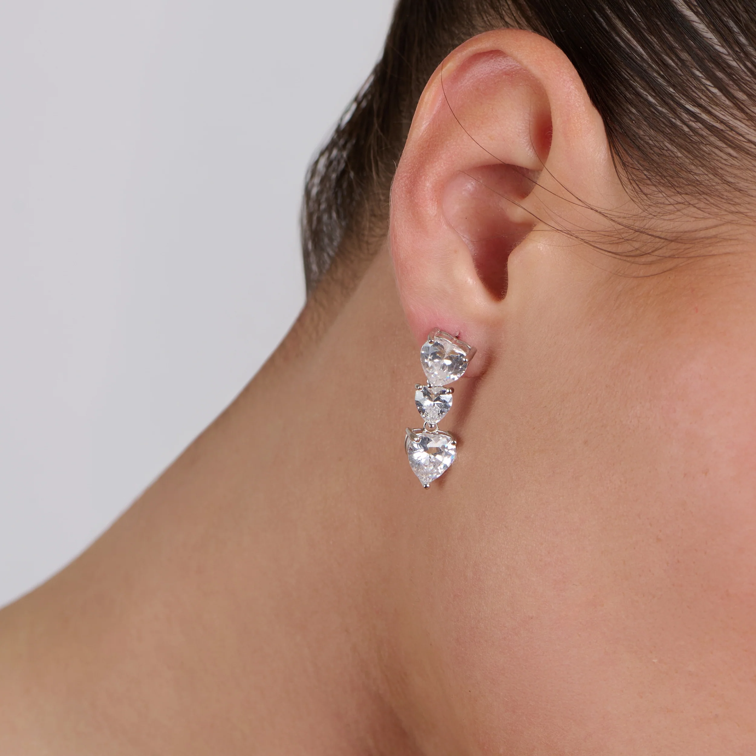 Tri Hearts Drop Earrings - Image 3