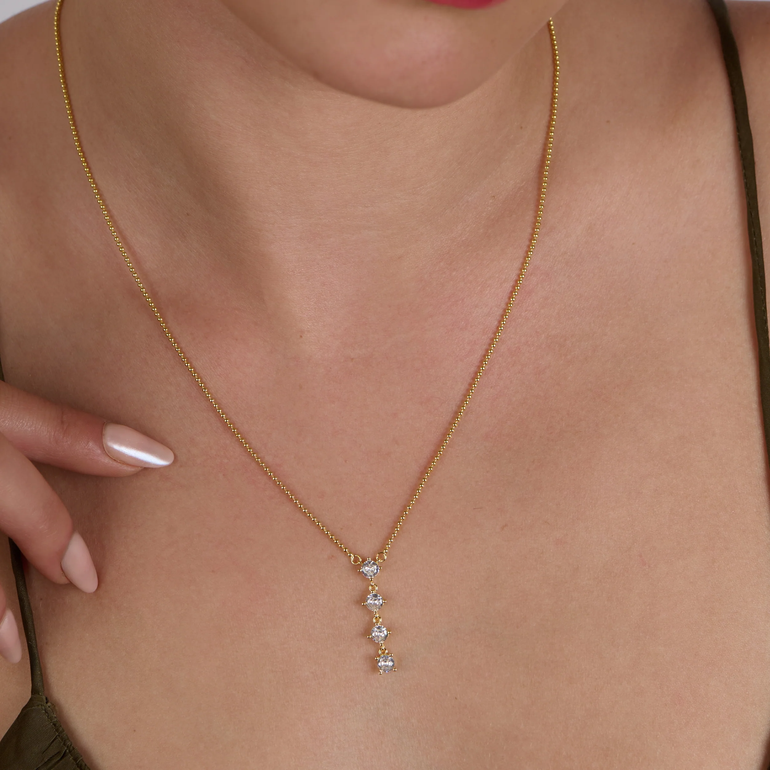 4 Stones Zircon Drop Y Necklace