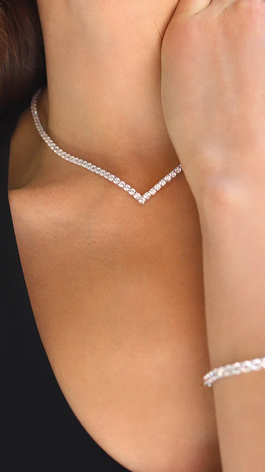 Vee-line Tennis Necklace 3mm Silver 42cm - Image 6